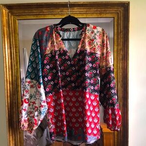 Floral Patchwork V-Neck Blouse